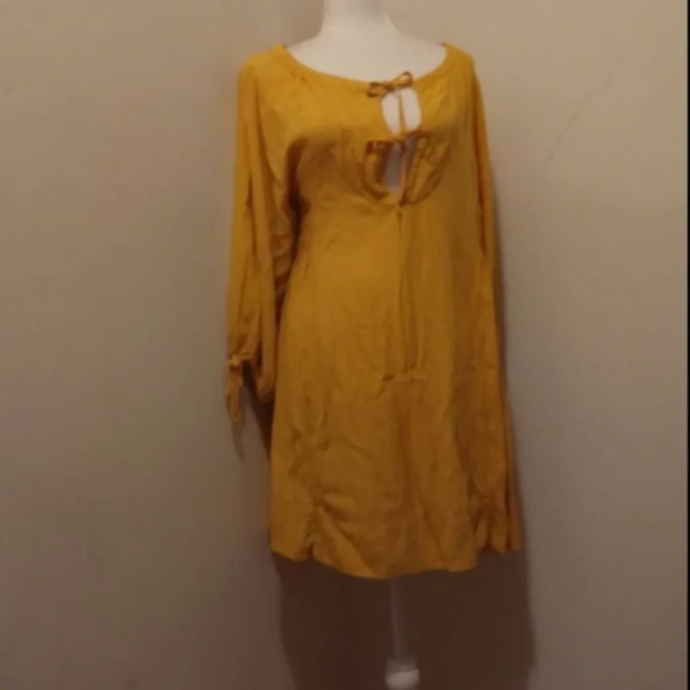 Free People Womens Mustard Yellow Front Tie Mini Dress Sz S